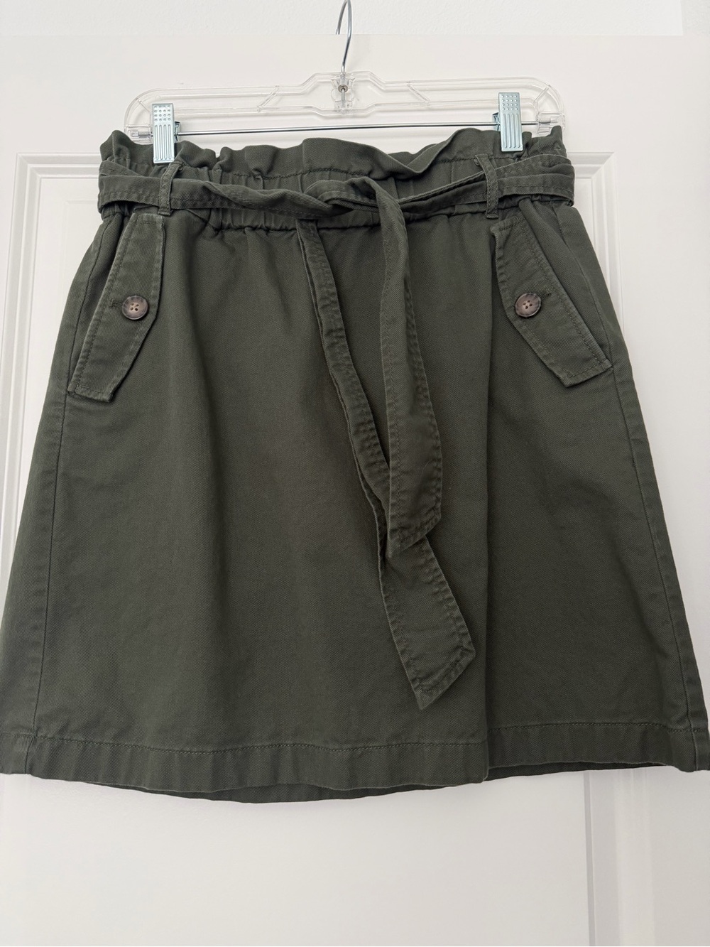 LOFT Olive Green A-Line Paperbag Waist Skirt with Belt